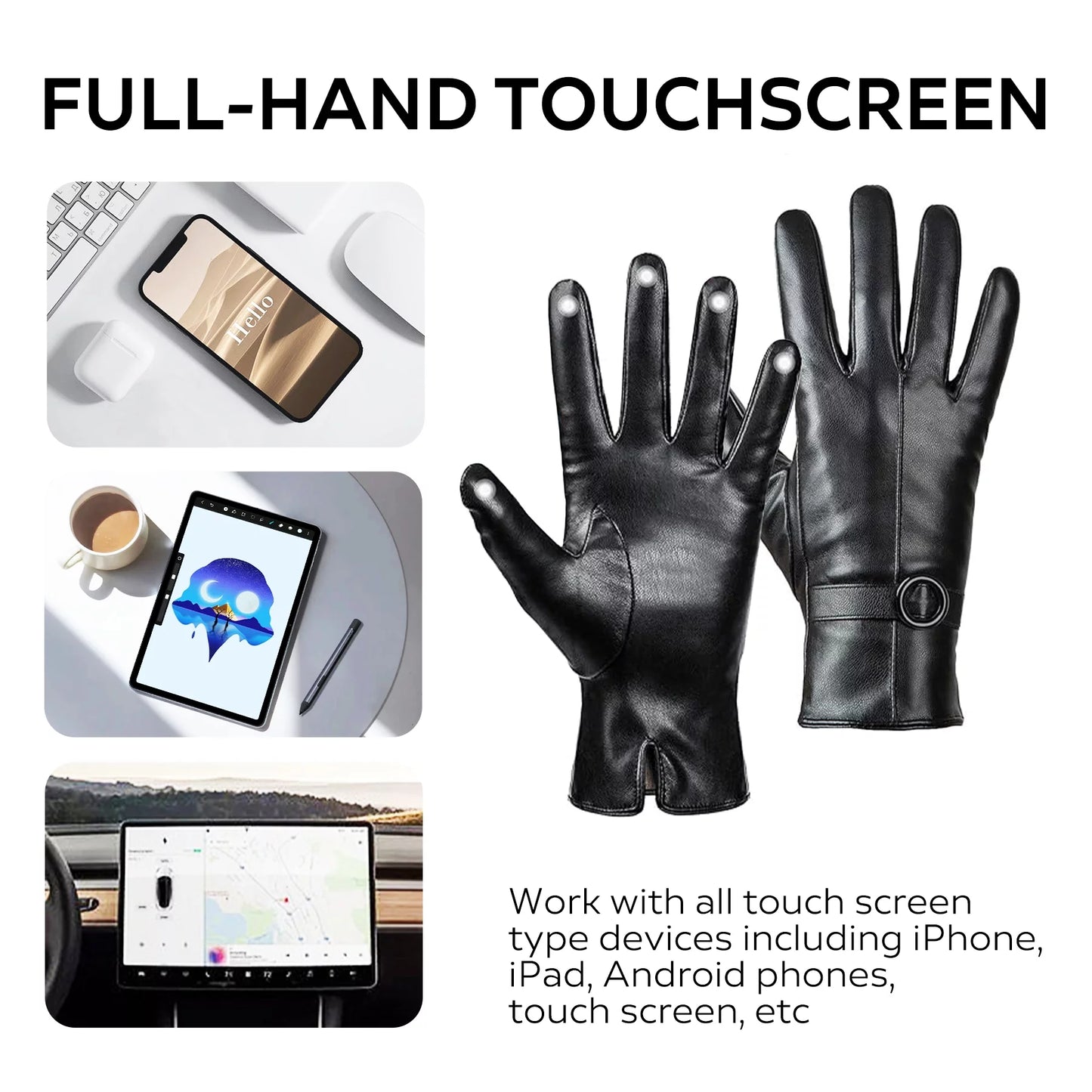 Winter Lambskin Leather Women'S Gloves with Touchscreen Texting and Warm Driving Function